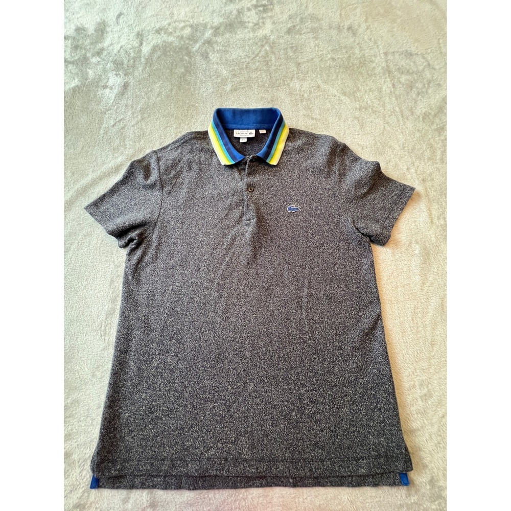 Lacoste Polo Shirt Mens L Navy Blue Regular Fit Short Sleeve Heathered Pique